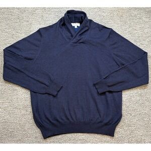 Toscano Firenze 100% Wool Mock Neck Sweater Blue Heather Large Soft Stretch